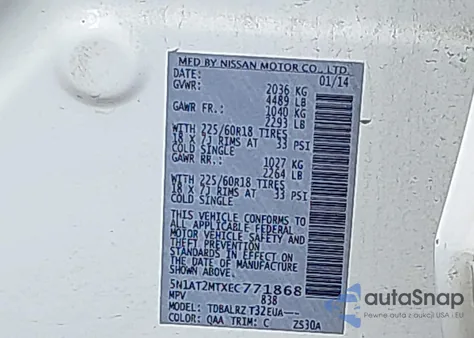 2014 Nissan Rogue Sl from USA, damaged, VIN 5N1AT2MTXEC771868